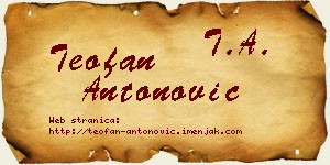 Teofan Antonović vizit kartica